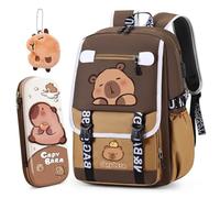WFKKMEQ Capybara Mochilas Infantiles, Mochila Escolar con Estuche Llavero Lindo Mochila Preescolar Escolares Cartoon Bolsa de Escuela Primaria Cartoon Backpack para Kids Viajar,Acampar,Escolarizar