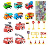 WFKKMEQ Coches de Juguete, 10 Piezas Vehículos Construcción Niños Juguetes con Alfombra de Juego Coche de Tracción Mini Coches Pequeño Tire hacia Atrás Coche Tractor Juguete Regalos para Niños