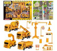 WFKKMEQ Coches de Juguete, 4 Piezas Vehículos Construcción Excavadora de Juguete con Alfombra de Juego Coche de Tracción Mini Coches Pequeño Tire hacia Atrás Coche Tractor Juguetes Regalos para Niños