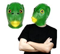WFKKMEQ Máscara de Pez Verde, Halloween Green Fish Head Monster Mask, Cabeza de Látex de Animal Realista, Accesorios de Cosplay, Máscaras Divertidas para Halloween, Carnaval y Fiestas