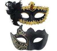 WFKKMEQ Máscara Veneciana Parejas, 2PCS Máscara de Mascarada, Máscaras de Mardi Gras Máscarass de Baile para Mujer y Hombre Fiesta Accesorios para Mascarada - Dorado