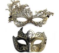WFKKMEQ Máscara Veneciana Parejas, 2PCS Máscara de Mascarada, Máscaras de Ojos de Encaje Máscaras de Mardi Gras Máscarass de Baile para Mujer y Hombre Fiesta Accesorios para Mascarada - Oro Negro