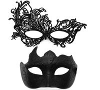 WFKKMEQ Máscara Veneciana Parejas, 2PCS Máscara de Mascarada, Máscaras de Ojos de Encaje Máscaras de Mardi Gras Máscarass de Baile para Mujer y Hombre Fiesta Accesorios para Mascarada - Negro