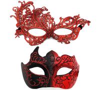WFKKMEQ Máscara Veneciana Parejas, 2PCS Máscara de Mascarada, Máscaras de Ojos de Encaje Máscaras de Mardi Gras Máscarass de Baile para Mujer y Hombre Fiesta Accesorios para Mascarada - Rojo Negro