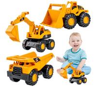WFKKMEQ Vehículos Construcción Niños, 3PCS Excavadora de Juguete con Excavadora Camión Volquete, Bulldozer Juguete de Camiones de Inercial Vehículos Arenero Tractor Juguetes para Niños