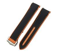 WFRUEDWC 19 mm 20 mm 21 mm 22 mm Banda de vigilancia de goma para Omega Planet Ocean Diver 300 Silicona Nylon Sports Store (Color: Black Orange Leather, Tamaño: 21 mm)