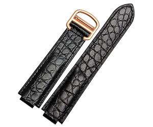 WFRUEDWC [Bonool] American Crocodile Leather Watch Cartier Cartier Blue globo convexa Correa de cuero 18-20 mm adecuada para hombres y mujeres Negro