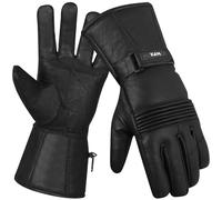 WFX Guantes de Moto de Invierno a Prueba de Viento, Cierre de Muñeca con Gancho y Bucle, Guantes de Cuero para Hombre, Acolchado, térmico, calefactado, Negro, Talla S