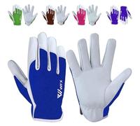 WFX Guantes de trabajo de cuero para jardinería, transpirables, a prueba de espinas, para construcción de palmas, guantes de jardinería resistentes, para mujer y hombre, utilidad (Azul, M)