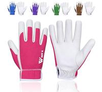 WFX Guantes de trabajo de cuero para jardinería, transpirables, a prueba de espinas, para construcción de palmas, guantes de jardinería resistentes, para mujer y hombre, utilidad (Rosa, M)