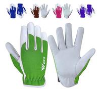 WFX Guantes de trabajo de cuero para jardinería, transpirables, a prueba de espinas, para construcción de palmas, guantes de jardinería resistentes, para mujer y hombre, utilidad (Verde, L)