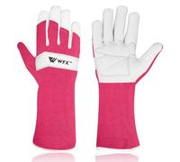 WFX Guantes largos de jardinería de cuero para mujeres, hombres y mujeres, guantes de jardín duraderos de piel de cabra, protección del antebrazo, a prueba de espinas, mangas de (XL, rosa)