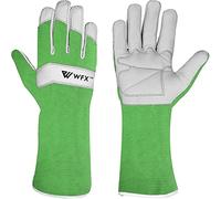WFX Guantes largos de jardinería de cuero para mujeres, hombres y mujeres, guantes de jardín duraderos de piel de cabra, protección del antebrazo, a prueba de espinas, mangas (Verde, M)