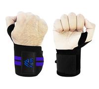 WFX Muñequeras para gimnasio, entrenamiento físico, entrenamiento, levantamiento de pesas pesadas, correas para muñeca, soporte para pulgar, par ajustable, soporte fuerte, levantamiento (Azul)