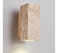 WFZRXFC Aplique cuadrado de piedra travertino amarillo E27/E26 Interior del hogar Lámparas de pared estilo Wabi Sabi para sala de estar Lámpara de pared con base de grano de madera transparente para e
