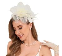 WGBOSMG Elegante tocado con plumas para eventos de cosplay de los años 20 y uso diario, suave, transpirable, para fotografía, elegante tocado para fiesta, evento formal, blanco, Talla única