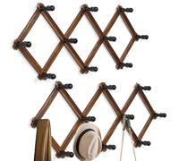 WGFKVAS Perchero expandible, 2 piezas, perchero de madera montado en la pared, ganchos de pared de acordeón para llaves, sombreros, chaquetas, tazas de café, bolsos, collares, toallas, gorra, correa,