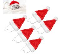 WGFOIP 5 Gorros de Papá Noel para Mascotas, Gorros Navideños para Perros y Gatos, de Felpa Roja y Blanca, con Banda Elástica, Disfraz Suave Adorable para Fiestas Navideñas, Año