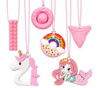 WGIDSKKI 6 Piezas Mordedor Autismo, Collar de Silicona para Masticar en 6 Formas, Mordedor Bebe Refrigerante para Dentición, Niños TDAH y Necesidad de Morder (rosa)