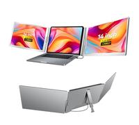 WGK Monitor portátil triple, extensor de monitor FHD 1200P IPS para laptop, función completa, puertos tipo C/HDMI, extensor de pantalla dual plegable para 13.3 a 17.3 pulgadas, compatible con Windows,