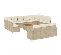 WGYHOME 14 piezas de sofá de jardín beige de polirratán con espacio de almacenamiento y cojines lavables - modular resistente a los rayos UV para patio, jardín y patio