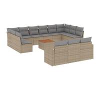 WGYHOME 14 piezas de sofá de jardín de poliratán beige con cojines lavables, resistentes a los rayos UV y a la intemperie, para patio, jardín y patio