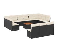 WGYHOME 14 piezas de sofá de jardín de polirratán negro con espacio de almacenamiento y cojines extraíbles - para patio, jardín y patio