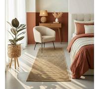 WGYHOME Alfombra de yute natural de color negro, 80 x 150 cm, redonda, moderna, lavable a máquina, duradera y acogedora para salón, familia y espacios abiertos