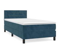 WGYHOME Cama con somier con colchón, color azul oscuro, 90 x 190 cm, terciopelo, núcleo de muelles ensacados, cabecero de altura regulable, dureza media, para espalda, boca abajo, dormitorio