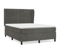 WGYHOME Cama con somier con colchón, color gris oscuro, 140 x 190 cm, terciopelo, núcleo de muelles ensacados, cabecero de altura regulable, dureza media para espalda, boca abajo o dormitorio
