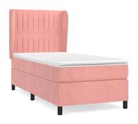 WGYHOME Cama con somier con colchón rosa, 90 x 200 cm, terciopelo - Núcleo de muelles ensacados, cabecero de altura regulable, dureza media para espalda, boca abajo o dormitorio