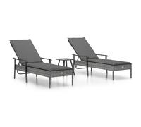 WGYHOME Hamacas de 2 piezas con mesa y cojines - gris de poliratán - Respaldo ajustable (5 posiciones), resistente a la intemperie, hasta 110 kg, para jardín, terraza, balcón