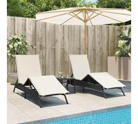 WGYHOME Hamacas de jardín con mesa de ratán sintético negro, 2 unidades, ajustables, resistentes a la intemperie y a los rayos UV, para jardín, terraza, balcón y zona de piscina