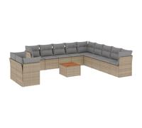 WGYHOME Juego de 12 sofás de jardín de polirratán beige con cojines, modular, resistente a la intemperie, resistente a los rayos UV, para terraza, balcón y jardín, 5 sofás esquineros, 6 sofás