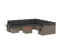 WGYHOME Juego de 12 sofás de jardín gris de ratán sintético con espacio de almacenamiento, cojines y estantes plegables, para terraza, balcón y jardín