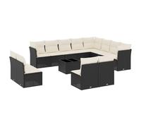 WGYHOME Juego de 13 sofás de jardín con cojines de poliratán negro, juego de muebles de jardín con sofá y sillón