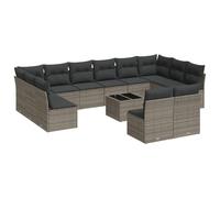 WGYHOME Juego de 13 sofás de jardín con cojines de ratán gris de polirratán, juego de sofá con sofá y sillón