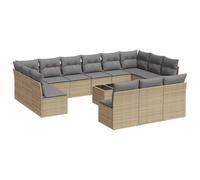 WGYHOME Juego de 14 sofás de jardín con cojines beige de poliratán, conjunto de sofás y sillones