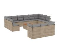 WGYHOME Juego de 14 sofás de jardín con cojines beige de polirratán, sofá modular para exteriores con espacio de almacenamiento, bolsa impermeable y cojines extraíbles, para patio, jardín y patio