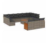 WGYHOME Juego de 14 sofás de jardín con cojines de poliratán gris, juego de muebles de jardín con sofá y sillón
