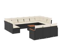 WGYHOME Juego de 14 sofás de jardín con cojines de poliratán negro, juego de muebles de jardín con sofá y sillón