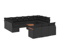WGYHOME Juego de 14 sofás de jardín con cojines de poliratán negro, juego de muebles de jardín con sofá y sillón