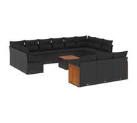 WGYHOME Juego de 14 sofás de jardín con cojines de poliratán negro, juego de muebles de jardín con sofá y sillón