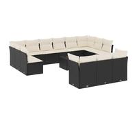 WGYHOME Juego de 14 sofás de jardín con cojines de poliratán negro, juego de muebles de jardín con sofá y sillón