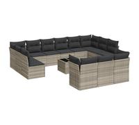 WGYHOME Juego de 14 sofás de jardín con cojines gris claro de poliratán, juego de muebles de jardín con sofá y sillón