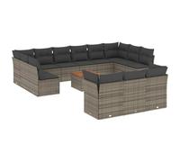 WGYHOME Juego de 14 sofás de jardín gris de ratán sintético con espacio de almacenamiento, cojines extraíbles y mesa de acacia, para patio, balcón y jardín