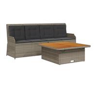 WGYHOME Juego de 3 sofás de jardín gris con cojines - ratán sintético, 110 x 110 cm, mesa y banco reclinable con respaldo ajustable, resistente a los rayos UV para terraza, balcón, jardín