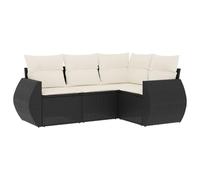 WGYHOME Juego de 4 sofás de jardín con cojines de poliratán negro, juego de muebles de jardín con sofá y sillón