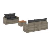 WGYHOME Juego de 6 sofás de jardín gris de ratán sintético con mesa de madera de acacia, cojines lavables y diseño modular, para patio, jardín y patio