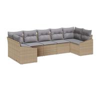 WGYHOME Juego de 7 sofás de jardín de polirratán, color beige y gris claro, muebles de cocina, muebles de balcón, muebles de jardín, resistentes a la intemperie, fáciles de limpiar, para terraza